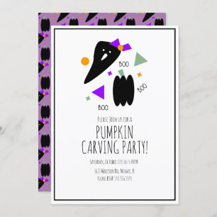 Convites Halloween Pumpkin Esculpindo Fantasma Cute Confett