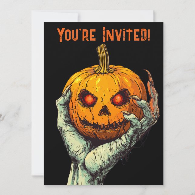 Convites Halloween Pumpkin Ghoul Creepy Mão (Frente)