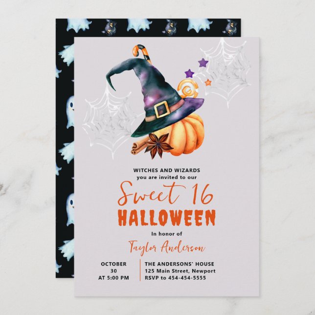 Convites Halloween Pumpkin Witch Candy Fantasma Docinho 16 (Frente/Verso)