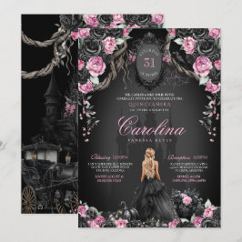 Convites Halloween Quinceañera Black & Pink Gothich Princes