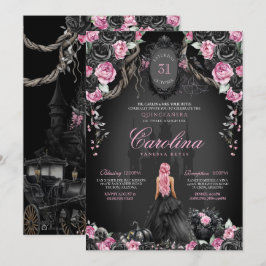 Convites Halloween Quinceañera Black Pink Gótica Princesa