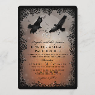 Convites Halloween Ravens e Corações Casados Juntos com