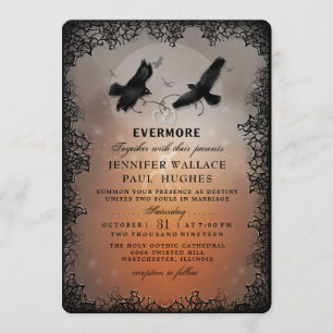 Convites Halloween Ravens e Corações PERSONALIZÁVEIS EDITÁV