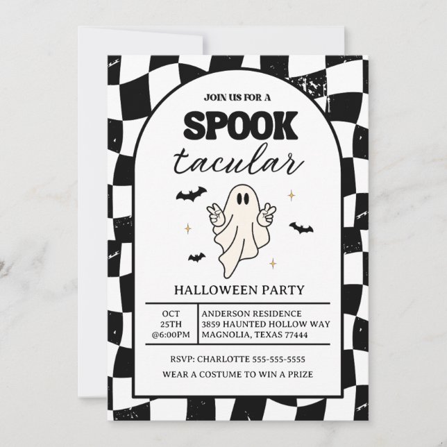 Convites Halloween Retro Spooktacular do Quadro de Verifica (Frente)