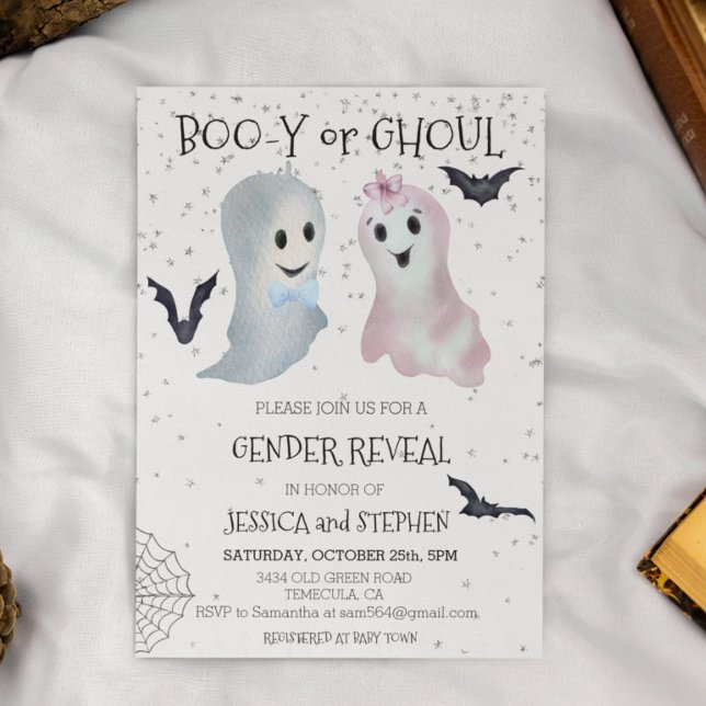 Convites Halloween Revelação de Gênero de Fantasmas Boo-y e (Criador carregado)