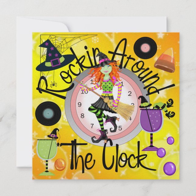 Convites Halloween Rockin' em torno da festa do relógio - S (Frente)