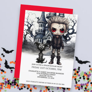 Convites Halloween Scary Boy e Cachorro sob lua cheia