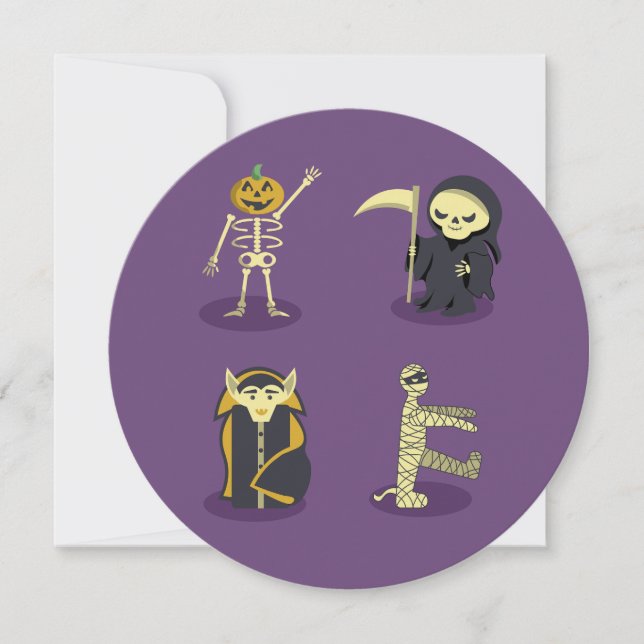 Convites Halloween Skeleton Dracula Mummy Grim Reaper (Frente)