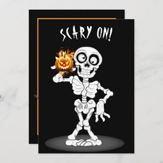 Convites Halloween Skeleton segurando um Jack-o-lanterno (Frente/Verso)