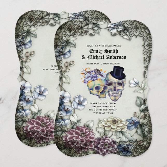 Convites Halloween Skulls Trendy Party Convida Watercolor (Frente/Verso)