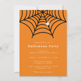 Convites Halloween Spider Web Spooky Modern Orange Party