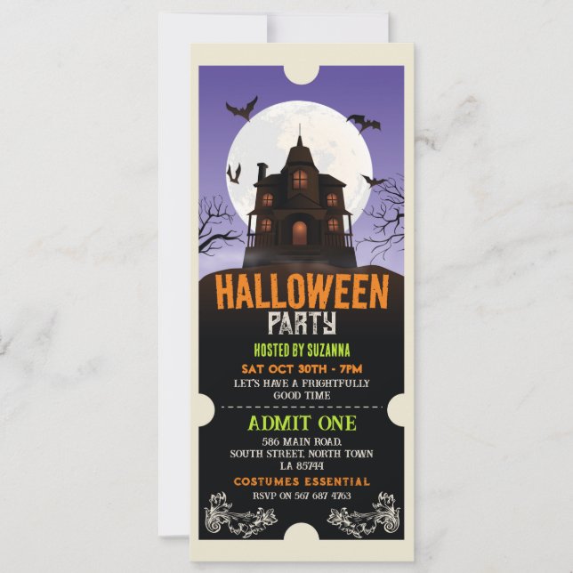 Convites Halloween Ticket Assombrado Horror do Partido da C (Frente)