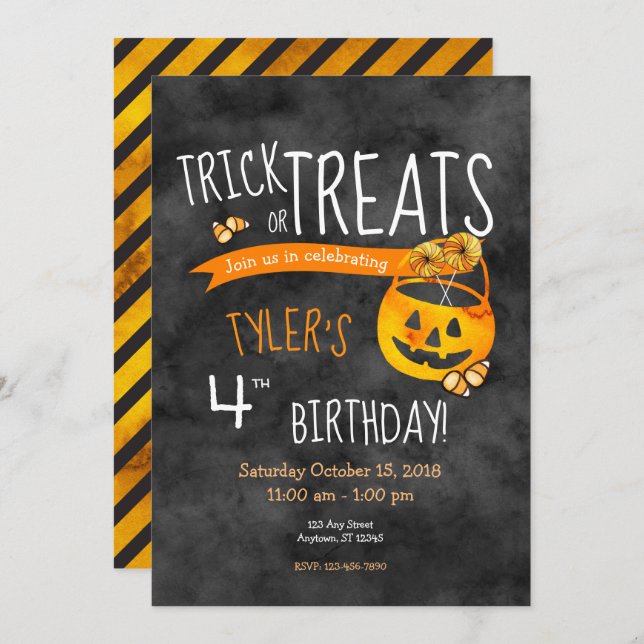 Convites Halloween Trick ou Treine Boy ou Girl Birday (Frente/Verso)