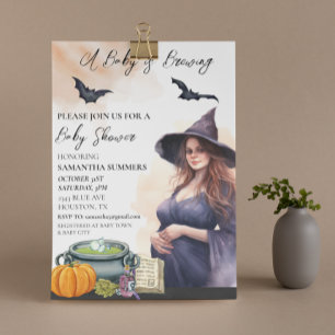 Convites Halloween Um Bebê Está Brewindo Bruxa Aquarela 