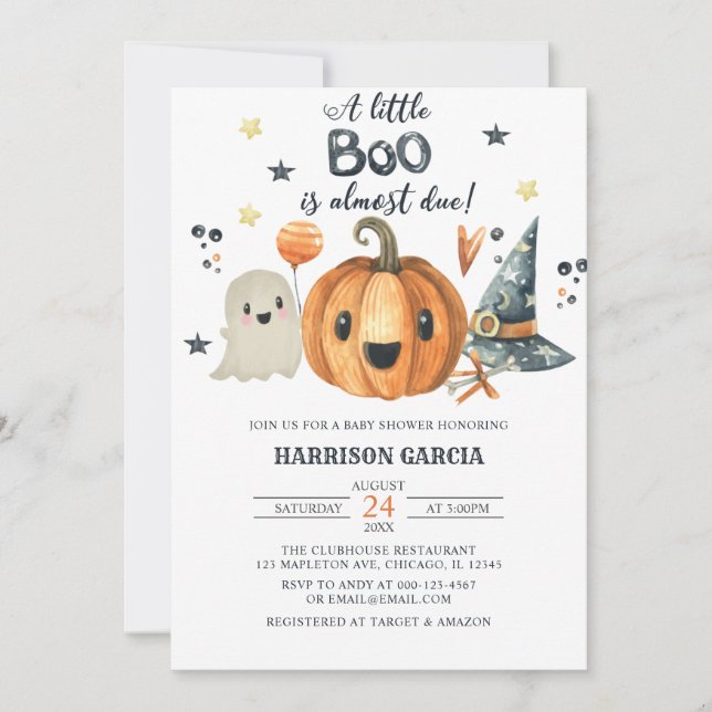 Convites Halloween Um Pequeno Chá de fraldas De Abóbora (Frente)