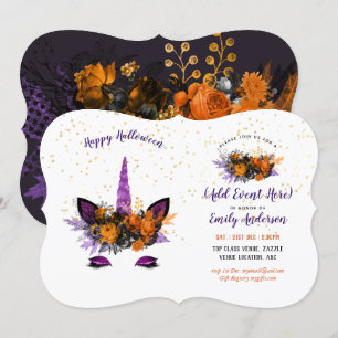 Convites Halloween Unicorn Face Invoca qualquer acontecimen