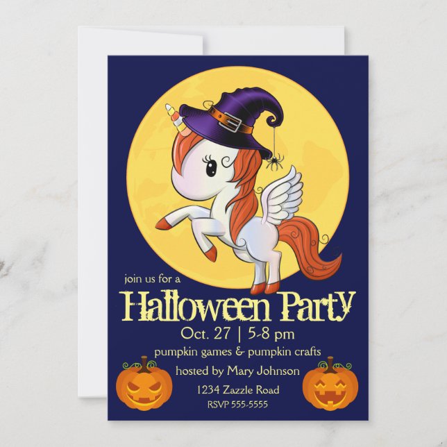 Convites Halloween Unicorn Pegasus Witch (Frente)