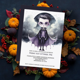 Convites Halloween Vampiro Fofo Sob uma Lua Cheia