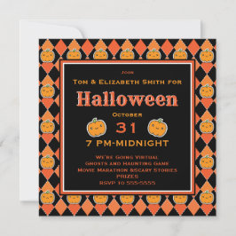 Convites Halloween Virtual Kawaii Jack-o-lantern Argyle