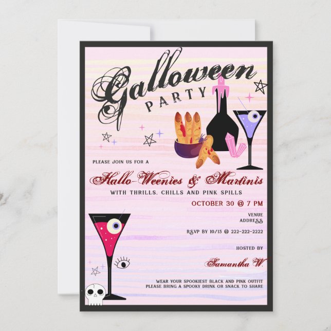 Convites Halloween Weenies & Martinis Spooky Ghoul Night (Frente)