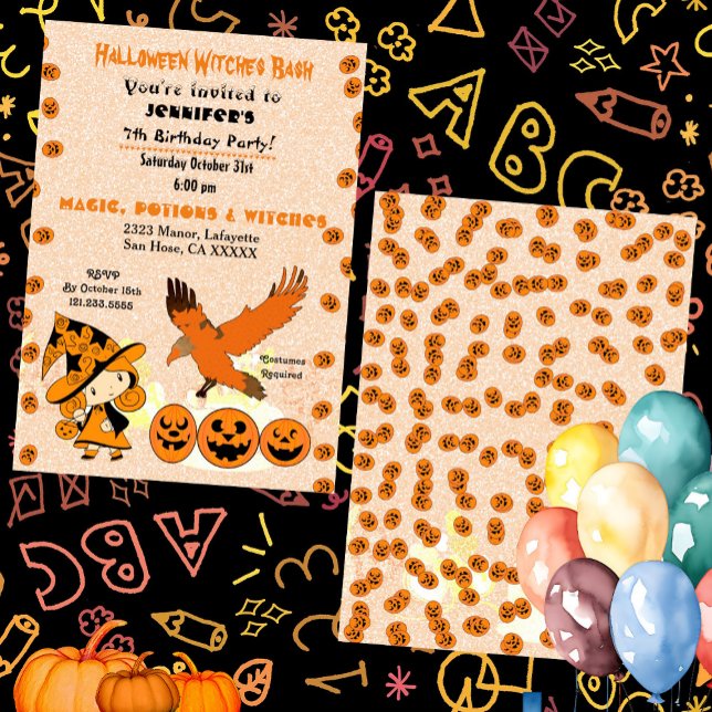 Convites Halloween Witch Bash Jack O Lanterna Festa de aniv (Halloween Witch Bash Jack O Lantern Birthday Party Invitation)