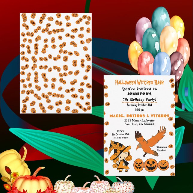 Convites Halloween Witch Bash Jack O Lanterna Festa de aniv (Halloween Witch Bash Jack O Lantern Birthday Party Invitation)