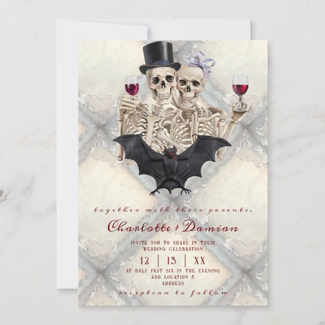 Convites Hallowen Gothic Skulls Tarot O Casamento Dos Amant (Frente)