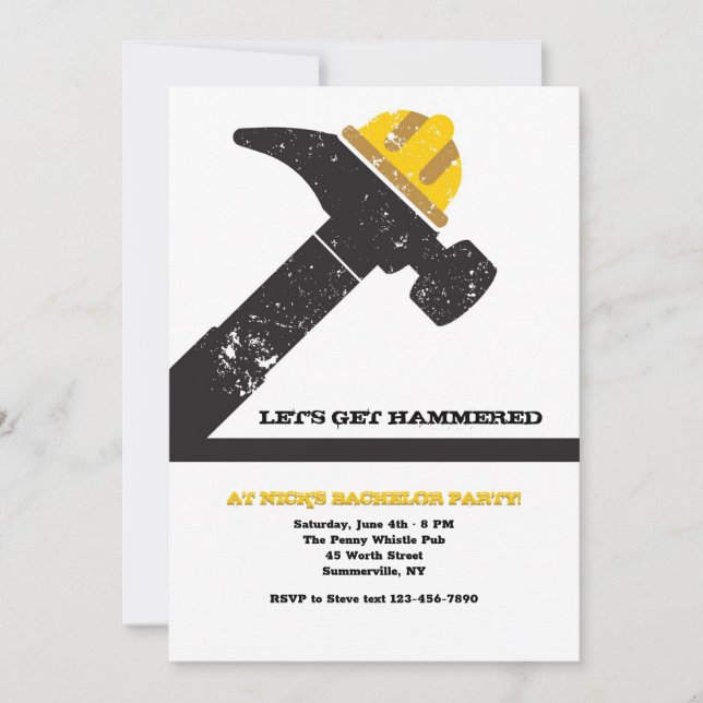 Convites Hammer e Hardhat Bachelor Party (Frente)