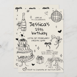 Convites Hand Drawn Adult Handwritten Scribble Birthday 