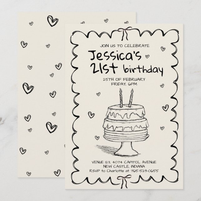 Convites Hand Drawn Adult Scribble Birthday  (Frente/Verso)