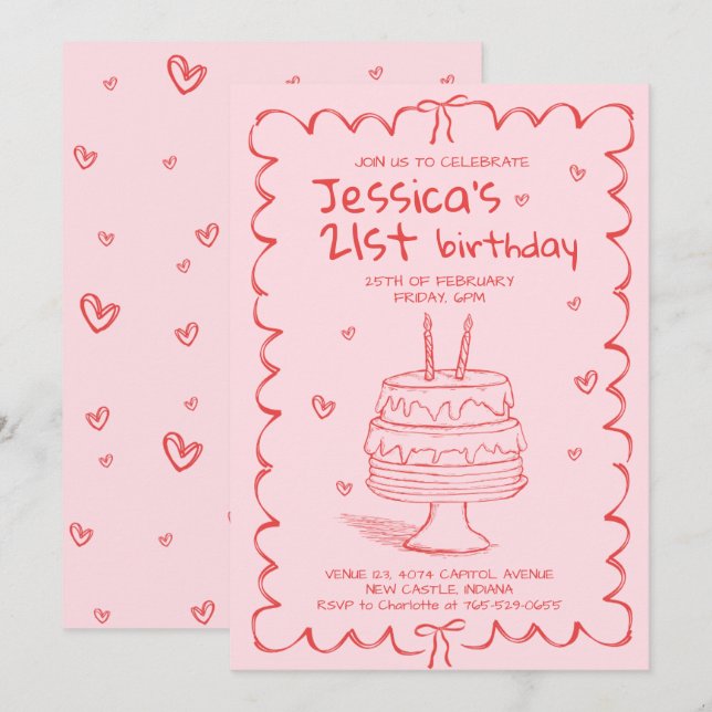 Convites Hand Drawn Adult Scribble Birthday  (Frente/Verso)