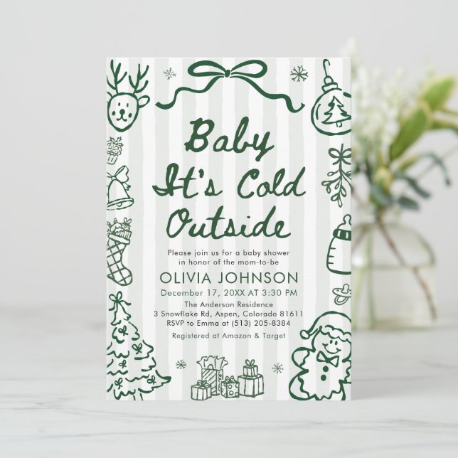 Convites Hand Drawn Baby It's Cold Outside Baby Shower (Em pé/Frente)