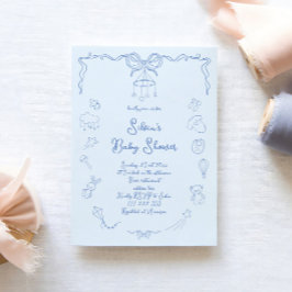 Convites Hand Drawn Baby Shower, Bow Baby Boy Handwritten 