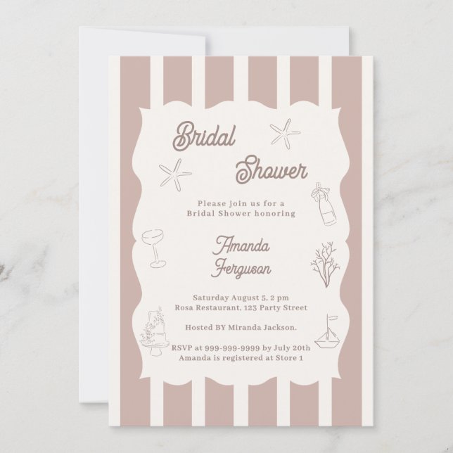 Convites Hand drawn beach ivory taupe Bridal Shower (Frente)