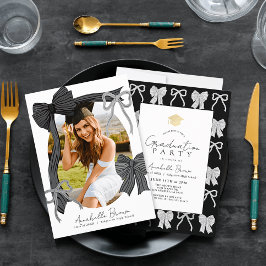 Convites Hand-drawn Black Bows Photo Graduation Party