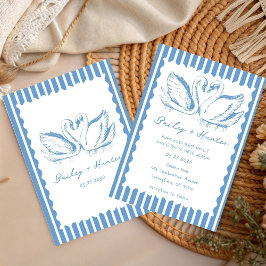 Convites hand drawn Blue Couple Swan Whimsical Wedding