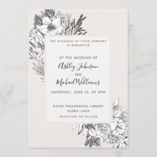 Convites HAND-DRAWN BOTANICAL Stylish Modern Blush Floral