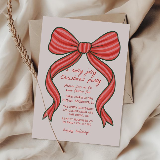 Convites Hand Drawn Bow Christmas Party Invitation  (Criador carregado)