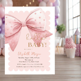 Convites  Hand Drawn Bow Dots Frame Pink Baby Shower