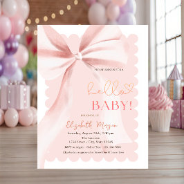 Convites  Hand Drawn Bow Elegant Frame Pink Baby Shower