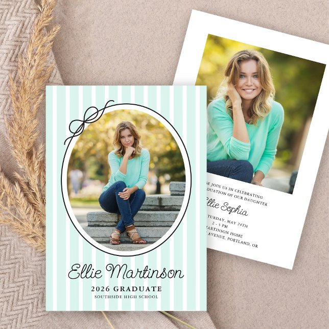 Convites Hand Drawn Bow Photo Graduation Party Invitation (Criador carregado)