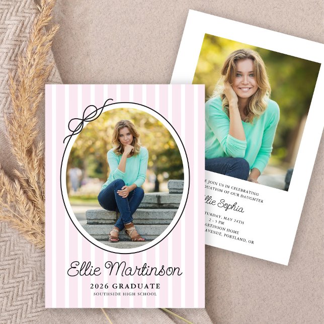 Convites Hand Drawn Bow Photo Graduation Party Invitation (Criador carregado)