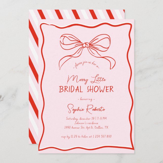 Convites Hand Drawn Bow Red Pink Merry Little Bridal Shower (Frente/Verso)