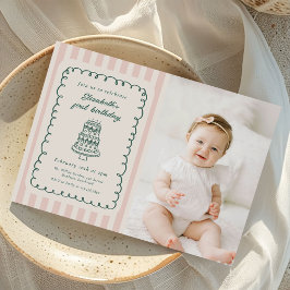 Convites Hand Drawn Cake Quirky Unique 1st Birthday Photo