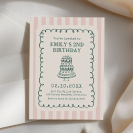 Convites Hand Drawn Cake Quirky Unique Birthday Party