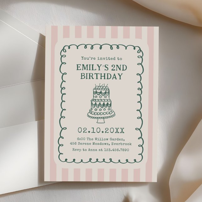 Convites Hand Drawn Cake Quirky Unique Birthday Party (Criador carregado)