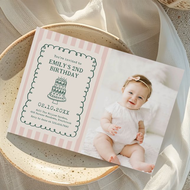 Convites Hand Drawn Cake Quirky Unique Birthday Party Photo (Criador carregado)