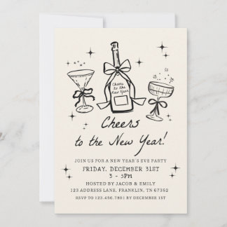 Convites Hand Drawn Champagne Cheers New Years Eve Party