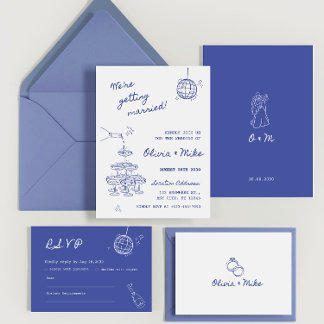 Convites Hand drawn Champagne Tower wedding card