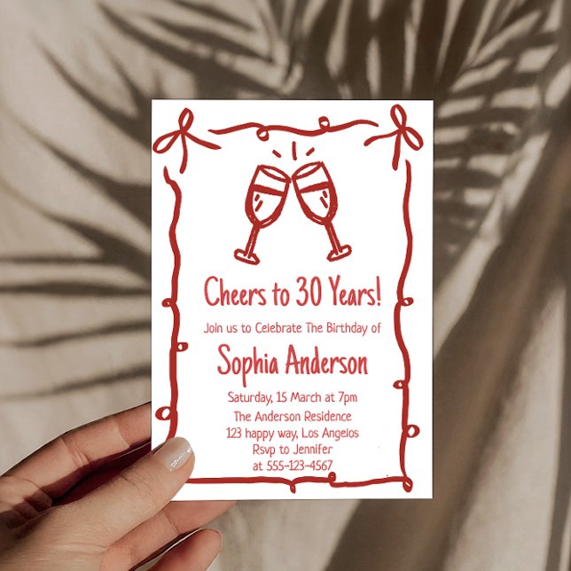 Convites Hand Drawn “Cheers to 30 Years” Birthday           (Criador carregado)